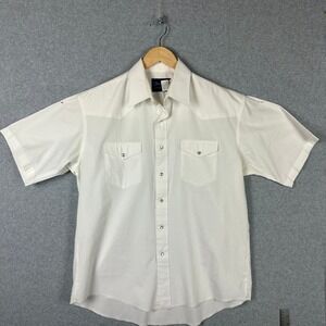 VTG Wrangler Western Shirt  White Pearl Snap X-Long Tails Size‎ 16 1/2
